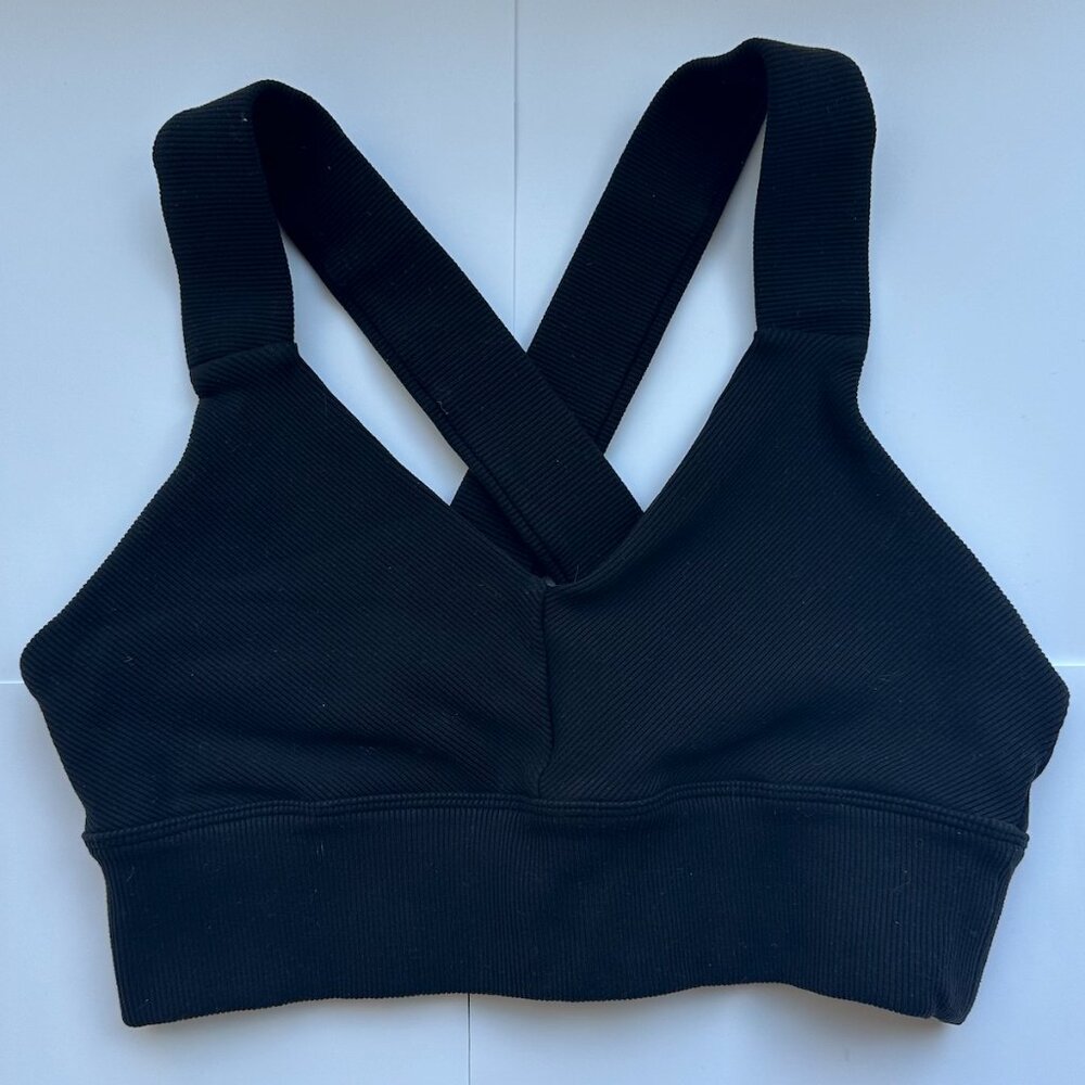 Alo Ribbed Black Sports Bra, Small